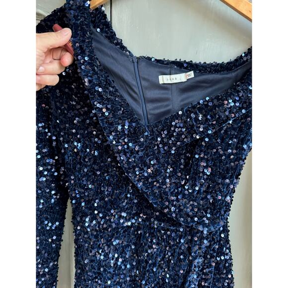 LUSH Blue Sequin One-Shoulder Bodycon Cocktail Dress Sparkly Party Mini Sz S - Picture 4 of 14